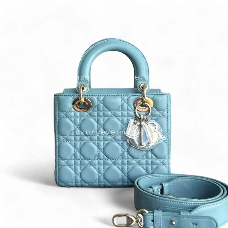 Christian Dior Saddle bags with a distressed leather finishDior Lady Small - Cannage Lambskin MyABC Cyan Green Blue Golden Hardware ABC