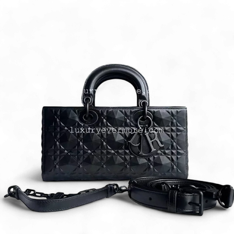 Christian Dior bags with a detachable coin purse insideDior D-Joy Medium - Black Cannage Dimond Motif All Black Hardware