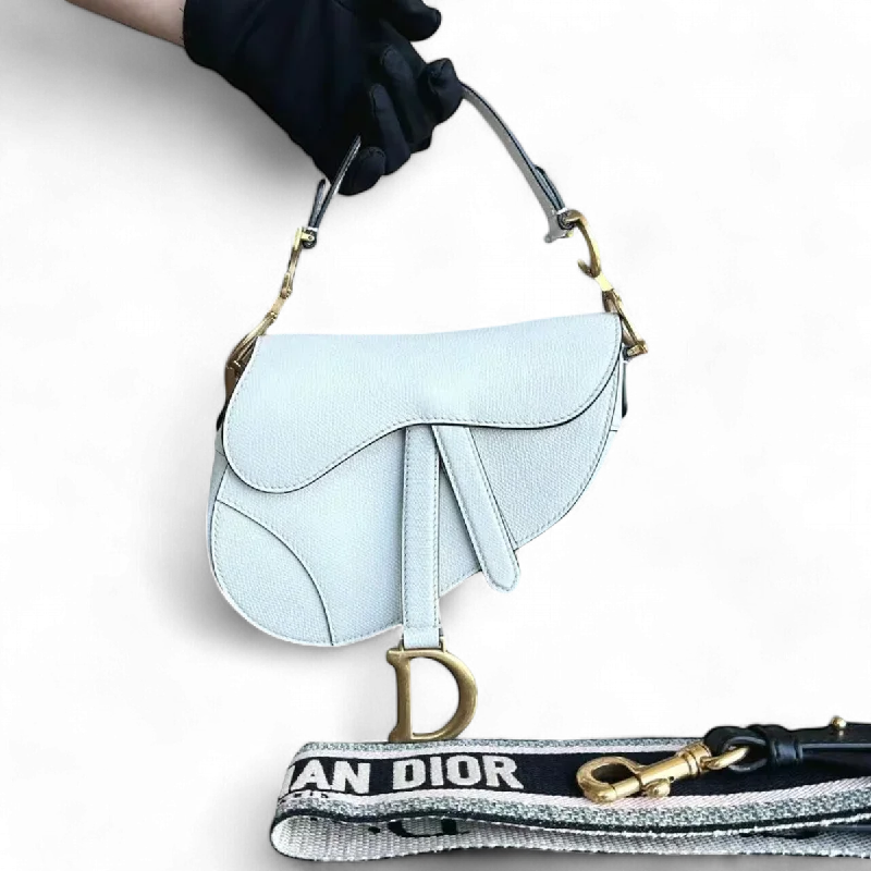 Christian Dior crossbody bags with a front - flap pocket for easy access*With Strap, Grained Calfskin* Dior Saddle Small 21CM Grained Calfskin White GHW