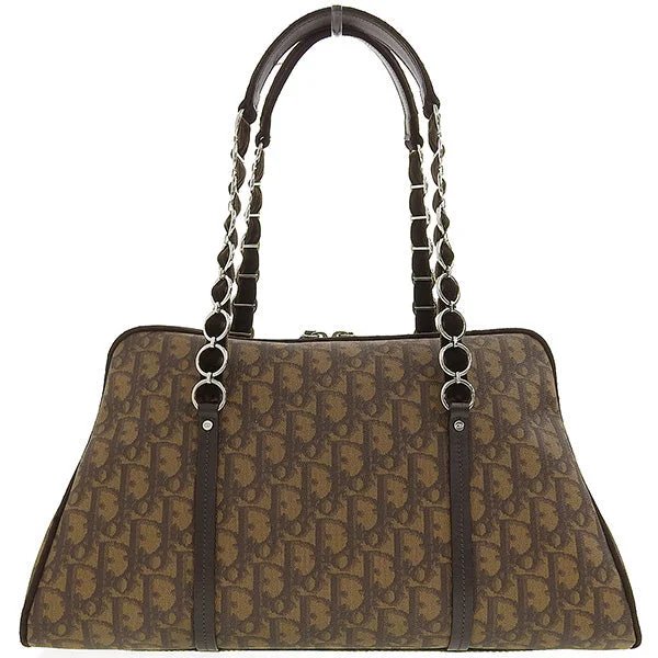 Stylish Christian Dior shoulder bags with a tassel - adorned zipperDIOR Trotter Pattern Flower Motif Top Handle Bag Brown