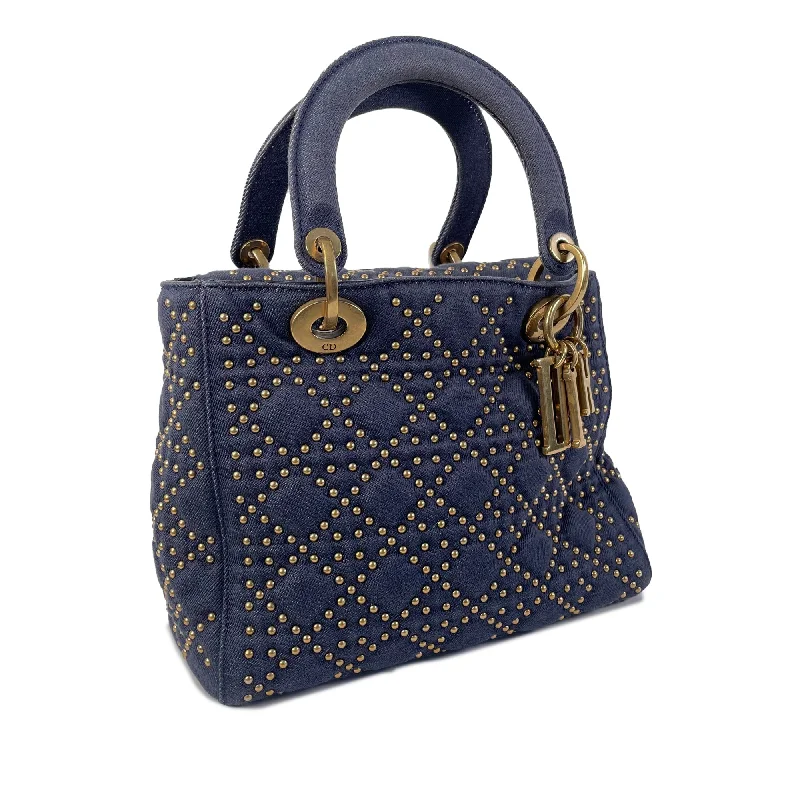 Christian Dior bags with a zip - top closure and multiple compartmentsDIORMedium Studded Denim Supple Lady  Satchel