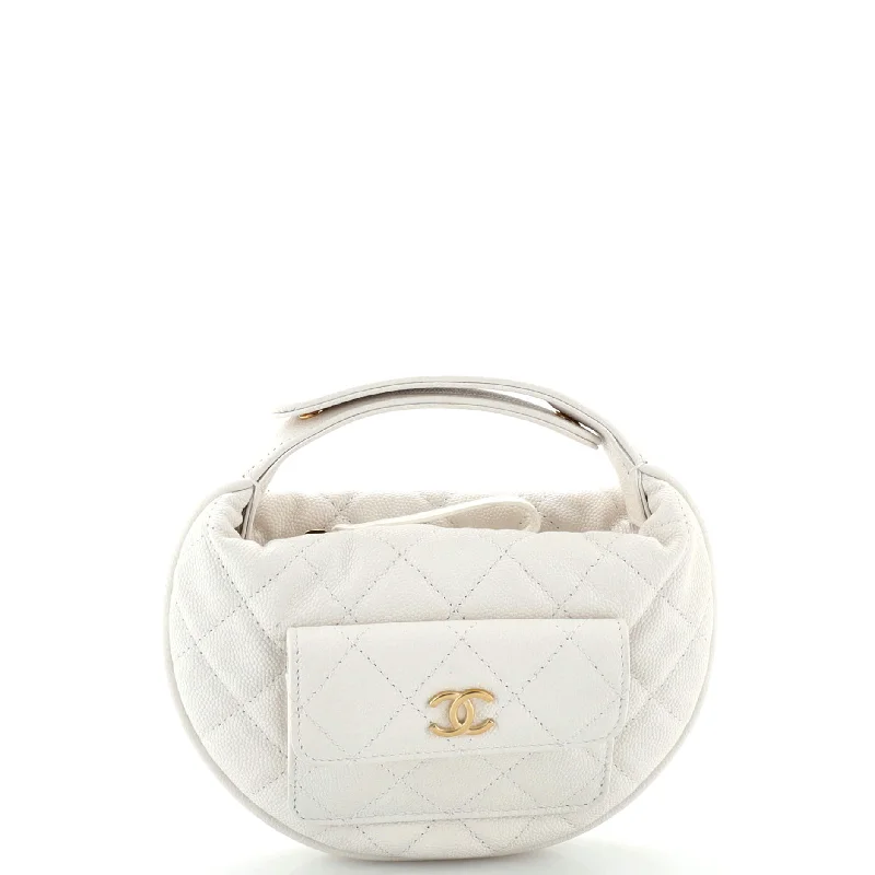 Christian Dior tote bags with a double - handle and shoulder - strap optionFront Pocket Hobo Pouch Quilted Caviar Mini