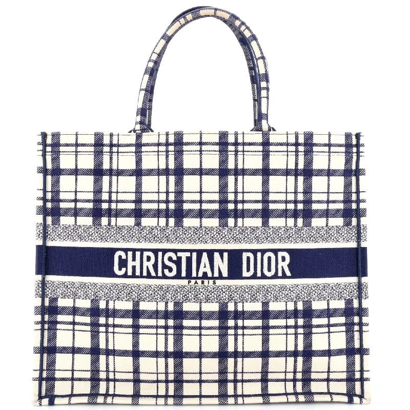 Christian Dior handbags with a snap - button closure and a decorative buckleBook Tote Tartan Check Canvas Large